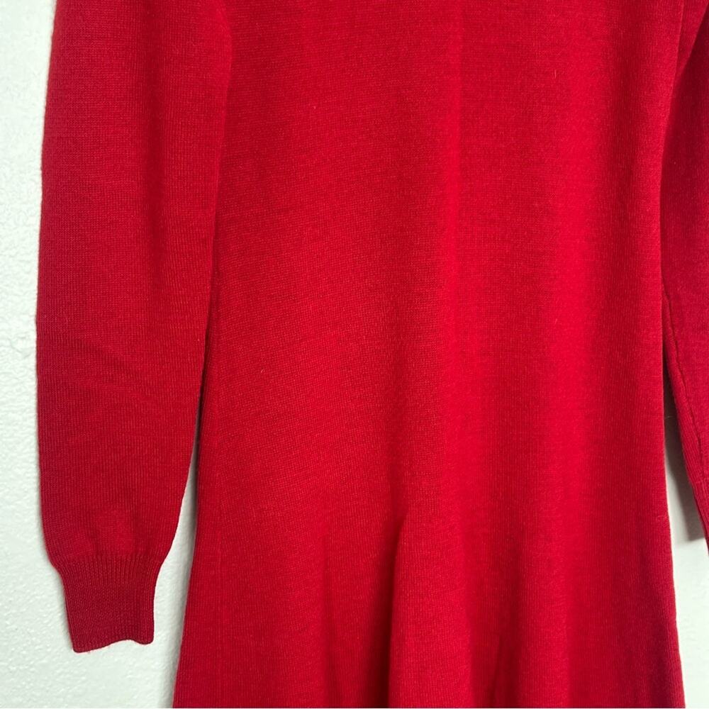 Vintage Ralph Lauren Red Merino Wool Long Sleeve Dress with Gold Logo - Picture 9 of 12